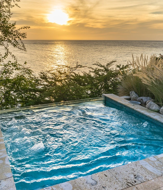plunge pool in the sunset