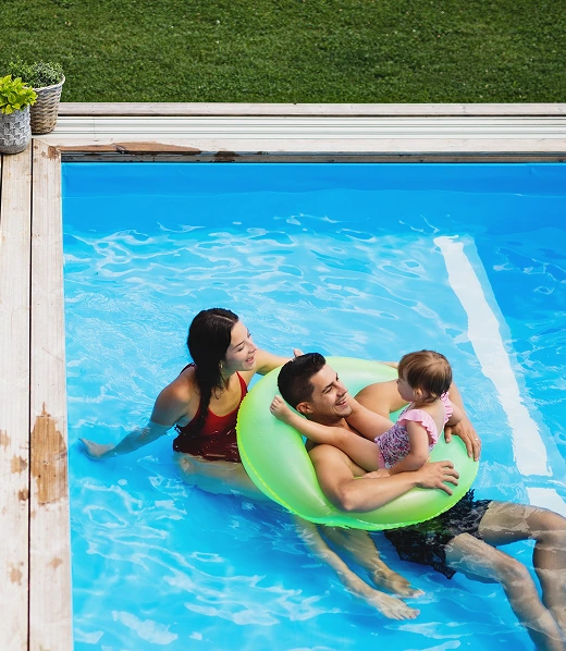 top view of young family with small daughter
